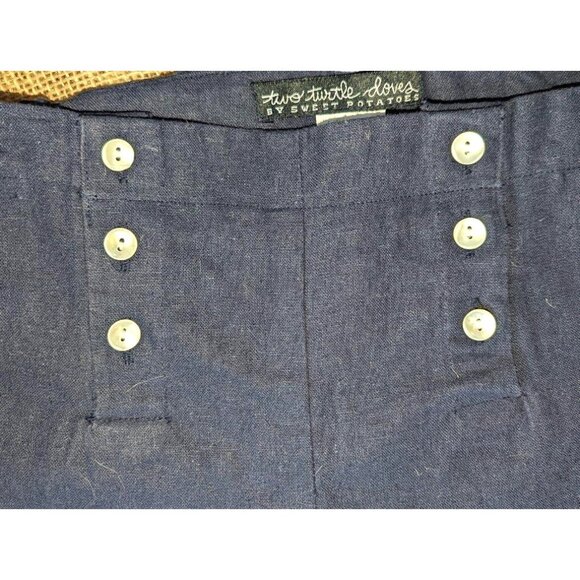 Two Turtle Doves by Sweet Potato Linen Sailor Pants Sz 6 Girls Navy Ribbon Back - Picture 2 of 4